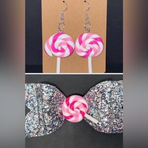 Lollipop gift set - lollipop earrings - lollipop hair bow - hair clip - glitter